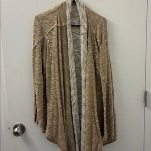 Free People Brown and Cream Open-Front Cardigan